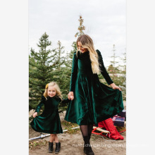 new style hot sale velvet long sleeved parent-child one piece dress mother and daughter matching outfit dress